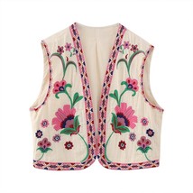 Women Vintage Floral Embroidery Short Vest Jacket Ladies National Style Vests fo - £16.30 GBP