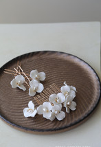 Wedding Ceramic Flower Pearl Hair Comb, Flower Hair Pins 3pcs, Bridal Hair Piece - £12.57 GBP+