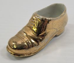 *B3) Vintage 22K Gold Gilded Miniature Porcelain Men Dress Shoe Japan - $11.87