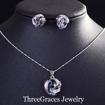 ThreeGraces Natural Mystic Rainbow Crystal Jewelry Fashion Cubic Zirconia  Earri - £15.37 GBP