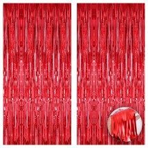 Xtralarge, 6.4X8 Feet Red Foil Fringe Curtain - Pack Of 2, Red Streamers Red Par - £14.38 GBP