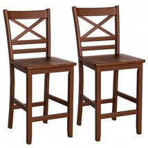 Set of 2 Bar Stools 25 Inch Counter Height Chairs with Rubber Wood Legs - Color - £162.71 GBP