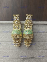 VeronuiQ Trends-Traditional Green Color Gold Plated Polki Jhumki Earrings  - £109.83 GBP