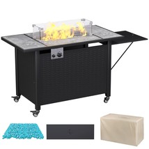 43 Inch Outdoor Gas Fire Pit Table, 50,000 Btu Steel Propane Firepit Wit... - £274.25 GBP