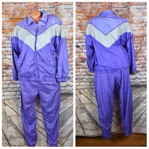 Adolfo Medium Purple Colorblock Windsuit Jacket Pants Vintage 80s 90s - £49.81 GBP