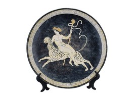 Greek God Dionysus Riding Panther Painting Bacchus Ancient Greece Ceramic Plate - £57.61 GBP