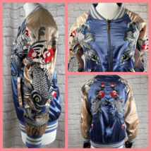 Giacca Sukajan Satin Standard Issue NYC Koi Fish Reversibile Donna XS Ri... - $51.97