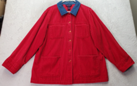 Denim &amp; Co. Shacket Women&#39;s Large Red Corduroy Long Sleeve Collared Button Front - £22.12 GBP