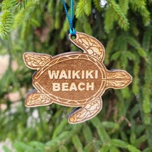 Waikiki Beach Ornament Christmas Sea Turtle Wood Laser Cut 3.75&quot; Oahu Hawaii HI - £16.06 GBP