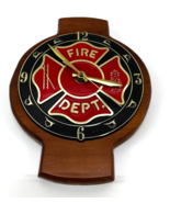 Vintage Handmade Fire Department Tribute Clock Wood Base Firehouse Manca... - £32.14 GBP