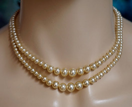 Vintage Faux Pearl Double Strand Necklace Simple Yet Elegant - £15.94 GBP