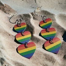 Pride Heart Rainbow Wooden Vintage Earrings Womens Jewelry Costume Flag Dangle - £11.00 GBP