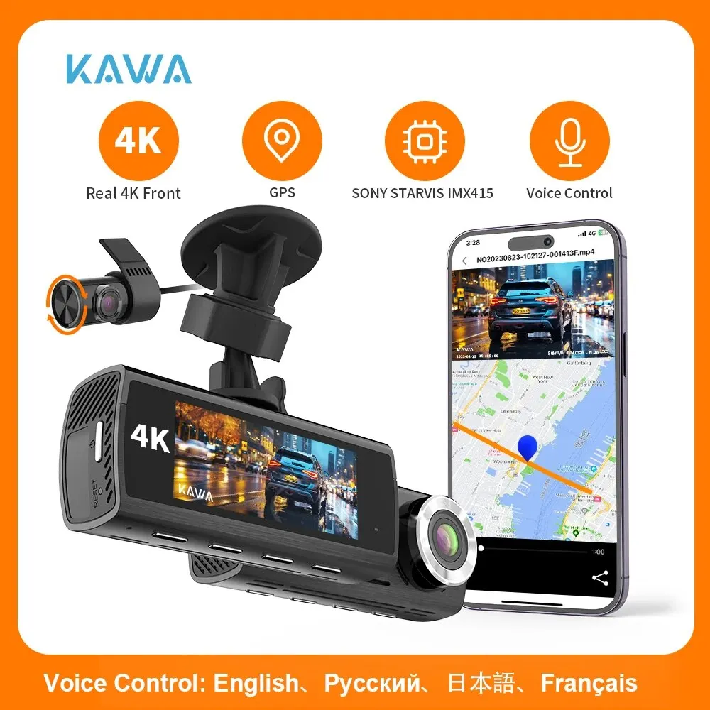 KAWA 4K Dash Camera for Car DVR Sony IMX415 Rear View DVR in the Car Video - £114.07 GBP