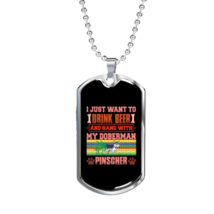 Beer and Dobberman Pinscher Necklace Stainless Steel or 18k Gold Dog Tag 24&quot; Ch - £38.52 GBP+