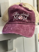 &quot;Baseball Mom&quot; faded Red Baseball Hat with Pony Tail slot. *** NEW *** - £7.49 GBP