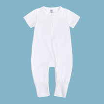 Short SLeeve ROMPER WHITE 3-6 Mo Cotton Double Zipper Infant Sleeper Boy Girl - £10.22 GBP