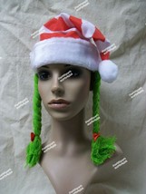 Red White Striped Santa Hat Green Braids Christmas Elf Toymaker CandyCane Grinch - $7.87