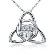 925 Sterling Silver Irish Claddagh Celtic Knot Love Heart Pendant Necklace, 18&quot; - £59.13 GBP