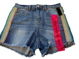 dollhouse Juniors Denim Rainbow Stripe Cutoff Shorts Color Midtown Blue Size 7 - £20.66 GBP