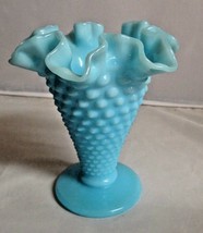 Fenton Art Glass Turquoise Milk Hobnail Trumpet Vase Made in USA - £67.86 GBP