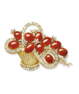 18k Gold 8.8ct Diamond and Jade Hardstone Basket Brooch carat Weight: 8.... - $29,473.63 CAD