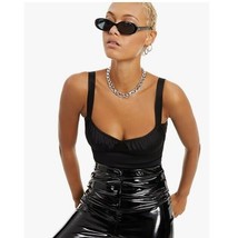 Danielle Bernstein Womens 6 Black Satin V Neck Sleeveless Bodysuit NWT CV41 - €29,77 EUR
