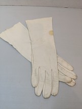Vintage Real Kid Leather Long Gloves For Women - Cream - $14.01