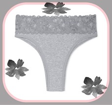 M GRAY w Wide Stretch Lace Waist Cotton Victorias Secret BRAZILIAN Brief Pantie - £8.68 GBP