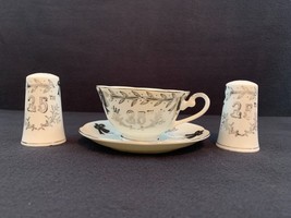 VINTAGE! Lefton China 25th Anniversary Salt and Pepper Shakers Coffee Cu... - £7.04 GBP