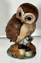 Vintage Andrea By Sadek Porcelain Owl Figurine 4" #6350 with Leaves and Acorns - $9.49
