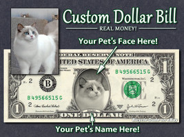 Your PET&#39;S Face &amp; Name on a REAL Dollar Bill Personalized Money Cash Cus... - £7.09 GBP+