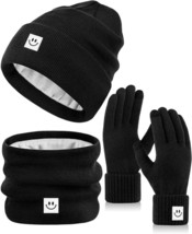 Winter Beanie Hat Gloves Set for Men and Women - Touchscreen Gloves (Black) - £14.76 GBP