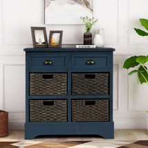 Rustic Storage Cabinet with Two Drawers and Four Classic - Antique Navy - £211.54 GBP