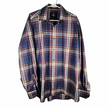 Bugatchi Uomo Men&#39;s Long Sleeve Button Down Plaid Shirt Browns Blues XL - $17.44