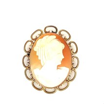 Vintage Sign 12k Gold Filled Carved Shell Victorian Female Cameo Pendant Brooch - £43.42 GBP