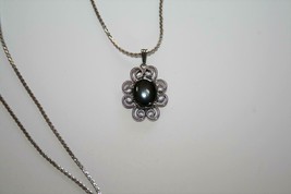 Aubrey Creations Silver Necklace with Open Work Hematite Cabochon Pendant J337 - £19.30 GBP