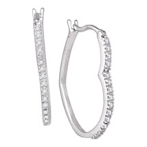 10k White Gold Womens Round Diamond Heart Hoop Earrings 1/10 Cttw - $179.00