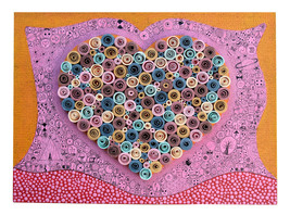 Handmade Art Love Painting Heart Ornament Hand Quilled 31x23cm Mixed Media 01463 - £135.44 GBP