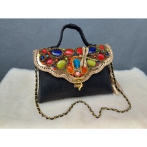 Black Python Handbag Snakeskin Clutch Women Leather Bag Size S Small Purses - £122.46 GBP
