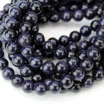 8mm Blue Goldstone (man-made) Round Beads (45 +/- per strand) - $5.94