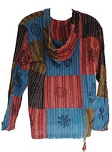 Terrapin Trading Fair Trade Mens Nepal Hippy Patchwork Trippy Cotton Hooded Top/ - £24.84 GBP
