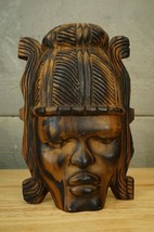 Vintage Mayan Aztec Chief Face Mask Sculpture Solid Wood Carving Wall Mount - $54.44