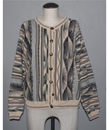 VTG Christopher &amp; Banks Coogi Style Textured Design Cotton Cardigan Wm&#39;s M - $54.32 CAD
