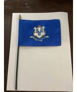New Connecticut State Mini Desk Flag - Black Wood Stick Gold Top 4” X 6” - $149.76 MXN