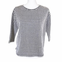 Lou &amp; Grey Chekered Grid 3/4 Sleeve Round Neck Hi-Low Hem Blouse Top Size Small - £21.96 GBP