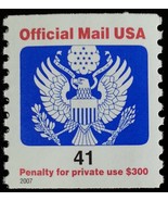 2007 41c Eagle Official Mail USA Red &amp; Blue, Coil Scott O162 Mint F/VF NH - $33.12 MXN