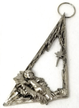 Italian Manger Scene Christmas Ornament Baby Jesus Metal Triangle Modern Vintage - $18.95