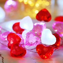 Valentine Day Decor 10 Ft 30 Leds Heart Lights Twinkle Fairy String Lights Batte - £25.56 GBP