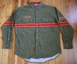 Wrangler Western Shirts L Olive Green Logo Button Front Rodeo 100% Cotton - $43.62