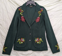 Brooks Brothers Green Merino Wool Floral Embroidered Blazer Women&#39;s Size... - $39.59